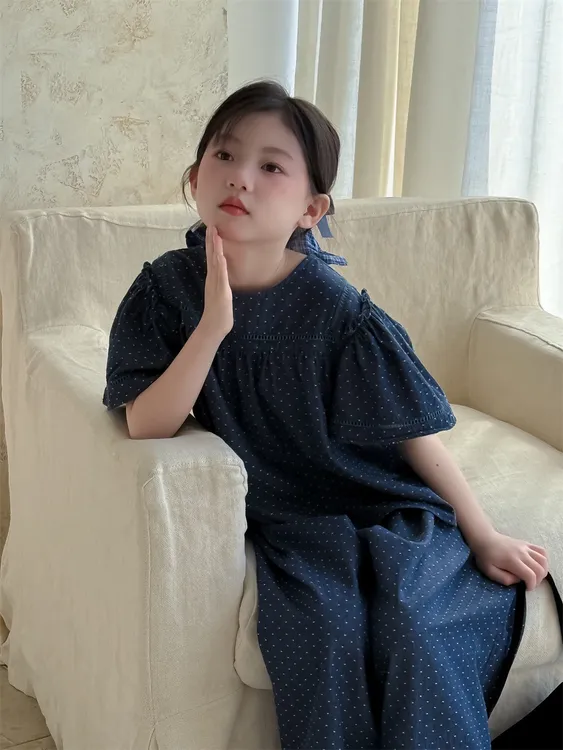 女童短袖套装圆点2025夏装新款童装儿童宝宝韩版甜美休闲裤两件套