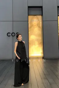 YUJIAHAN于佳含【天丝亚麻】挂脖无袖上衣套装吊带背心阔腿裤两件套