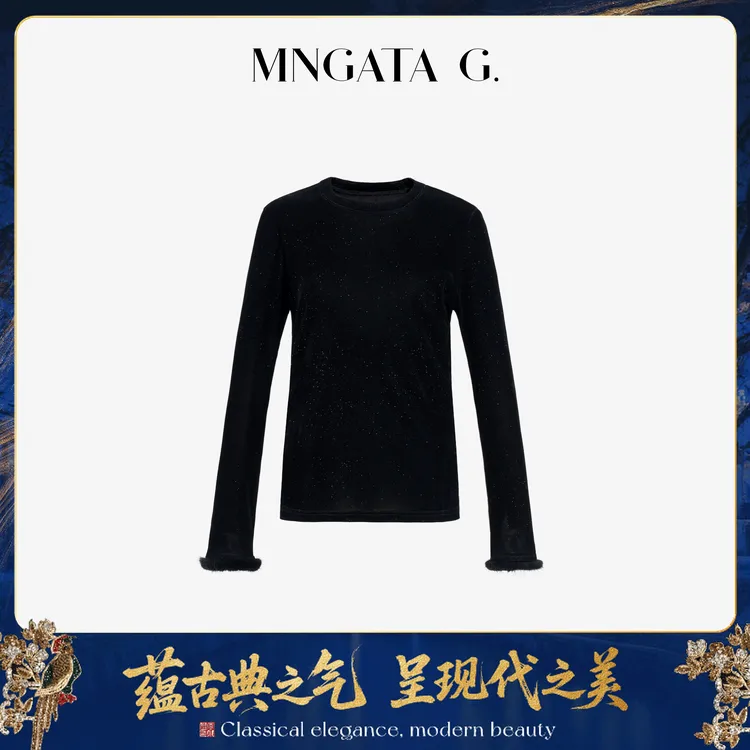 MNGATA G.宫小妍【劳斯星空绒打底】拼水貂毛早秋新中式上衣5070464