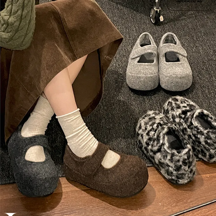 复古时尚灰色厚底全包勃肯鞋女外穿2025新款冬季加绒保暖毛毛棉鞋