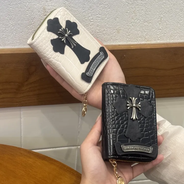 时尚潮风琴款多卡位证件包女男士卡包十字架克罗心皮质零钱包复古