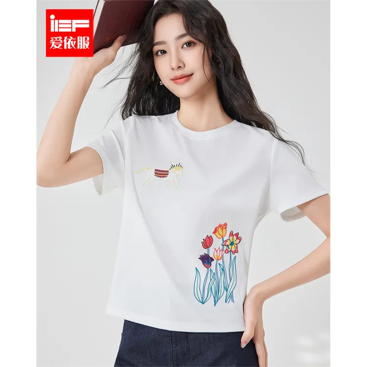 IEF/爱依服短袖上衣2025夏季新款韩版简约休闲通勤百搭正肩T恤