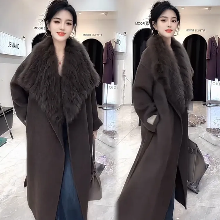 2025秋冬新款时尚显瘦气质网红高档女高级百搭宽松大码毛呢外套潮