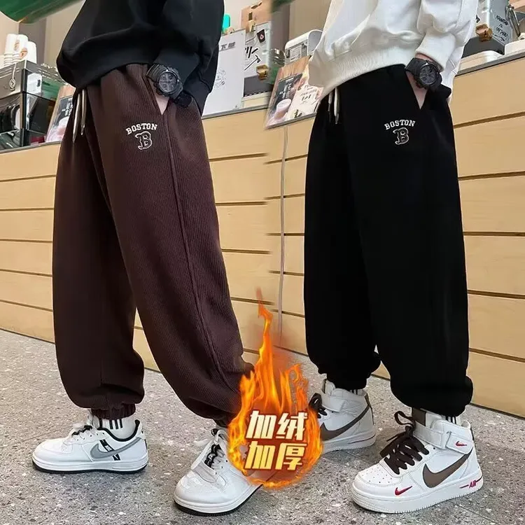 男童灯芯绒卫裤秋冬款2025新款儿童休闲裤冬季一体加绒运动裤男孩