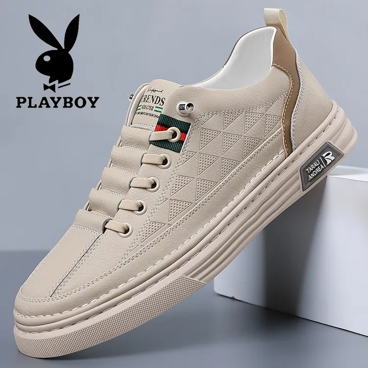 花花公子休闲小白鞋2025新款男士超大码464748鞋子男真皮韩版皮鞋