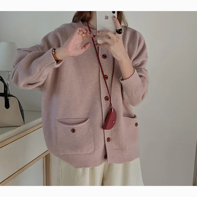 大橙子 高级复古慵懒宽松加厚毛衣开衫女早春软糯针织外套上衣