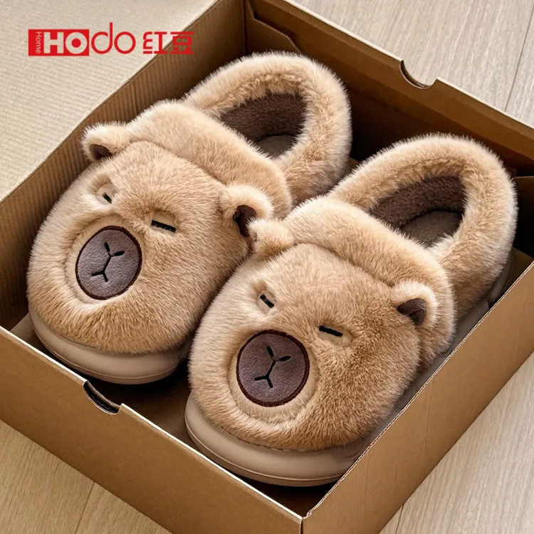 [红豆]卡皮巴拉棉拖鞋女冬季2025新款居家室内毛绒亲子包跟棉鞋男