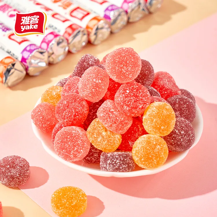 雅客酸味果汁软糖水果味VC橡皮软糖零食桶装540g/桶
