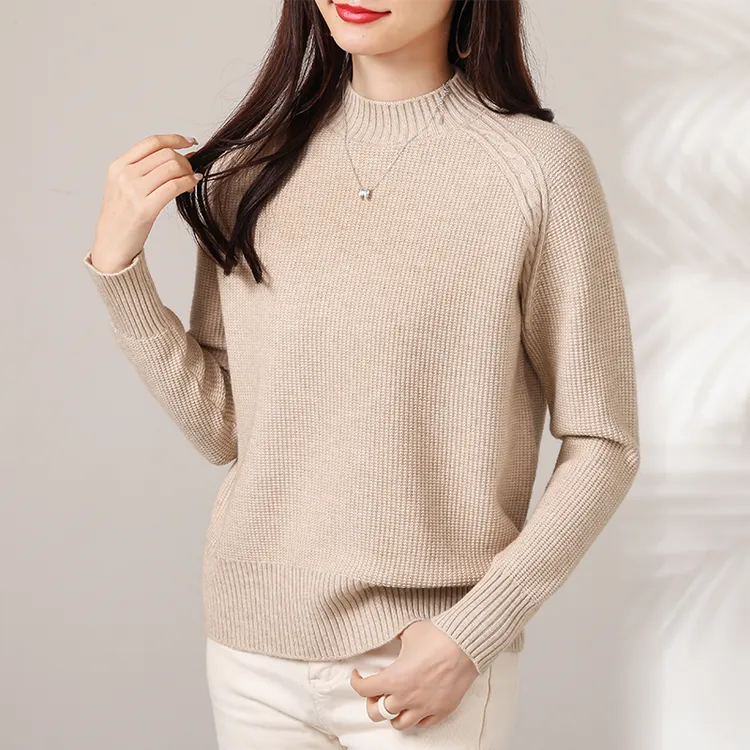 秋冬季新款半高领毛衣女士时尚提花宽松长袖针织打底衫中年妈妈装