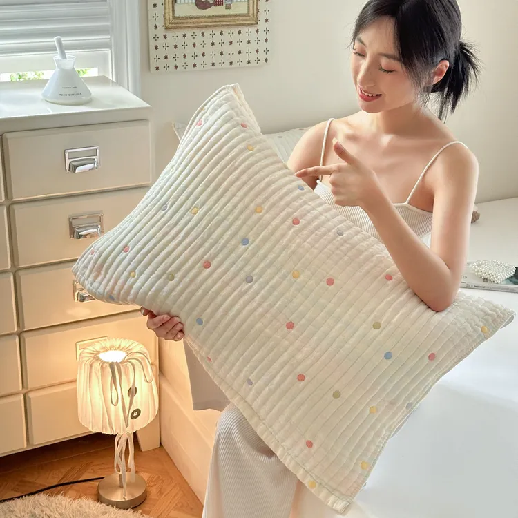 全棉枕巾一对装加厚十层纱布家用纯棉枕芯盖100棉学生宿舍枕头垫