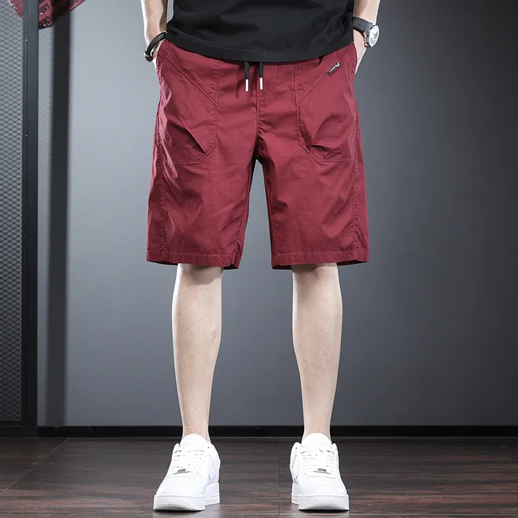 那因波勒夏季宽松直筒中裤男士纯色薄款微弹休闲短裤潮流免烫工装