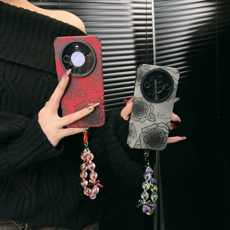 适用华为mate60pro手机壳新款mate60套huawei小香风玫瑰花手链女+