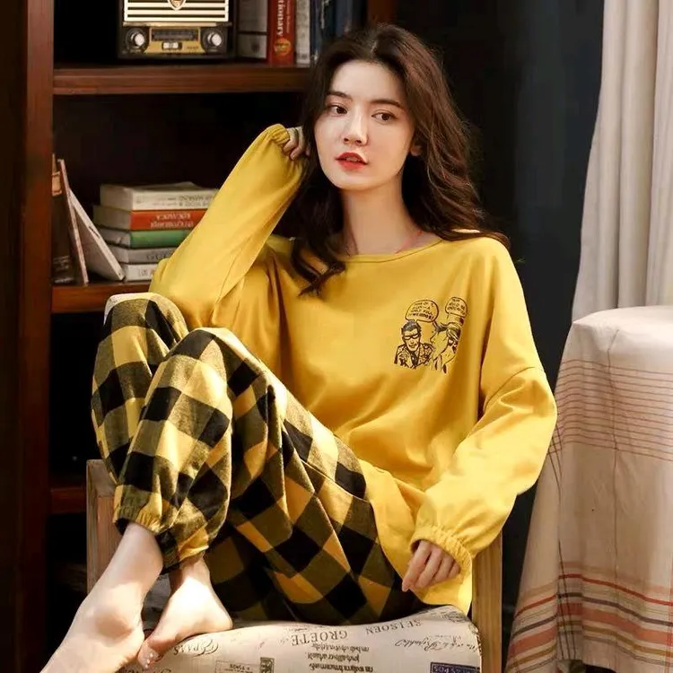 睡衣女春秋款100%纯棉长袖爆款全棉休闲可外穿冬天家居服套装2025