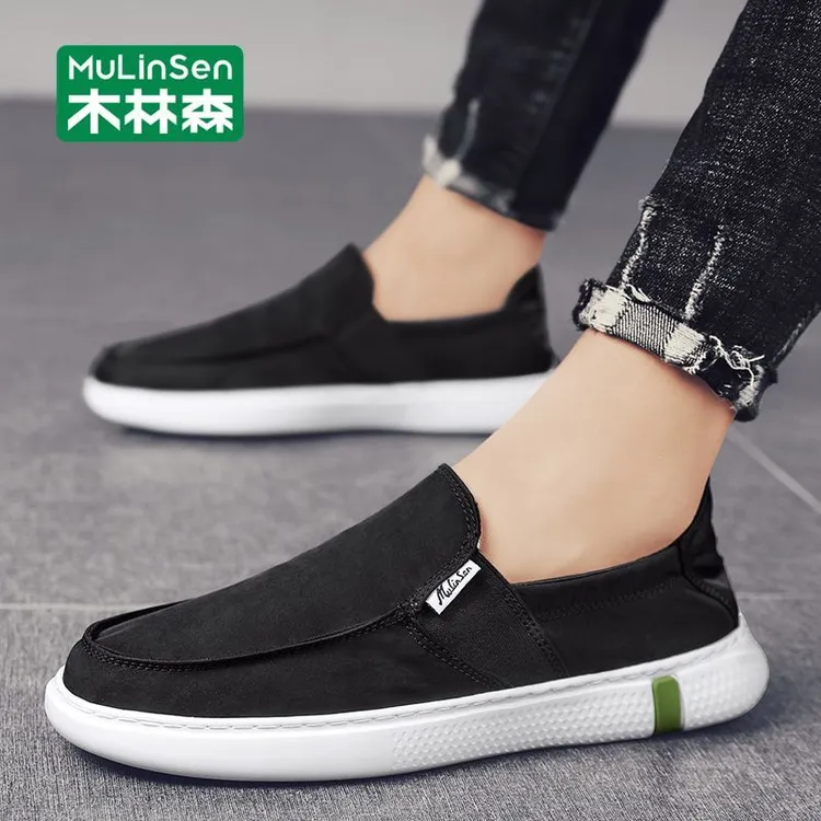 木林森帆布鞋男2025年新款懒人一脚蹬男鞋春季布鞋韩版潮流鞋子男