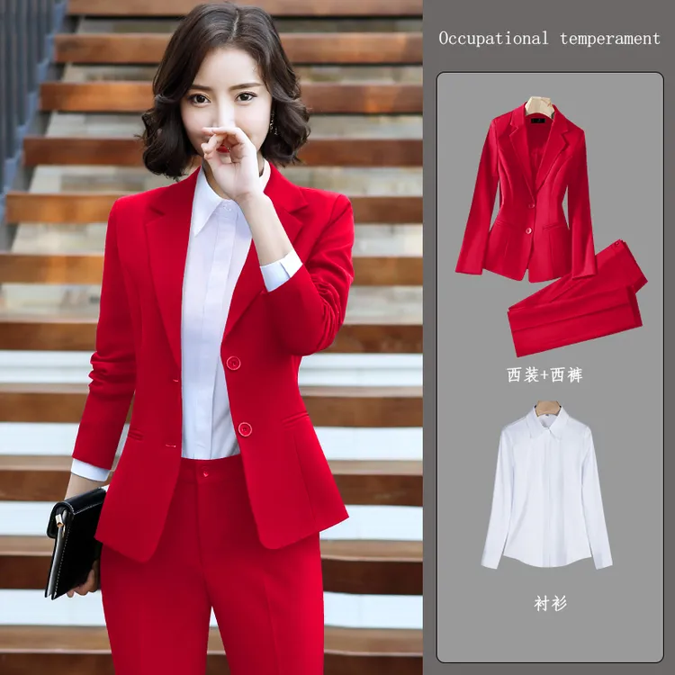 红色西装正装女职业套装高贵新款春秋季大码气质工作服西服外套