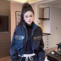 RUYIFASH皮兜盖皮拼布外套