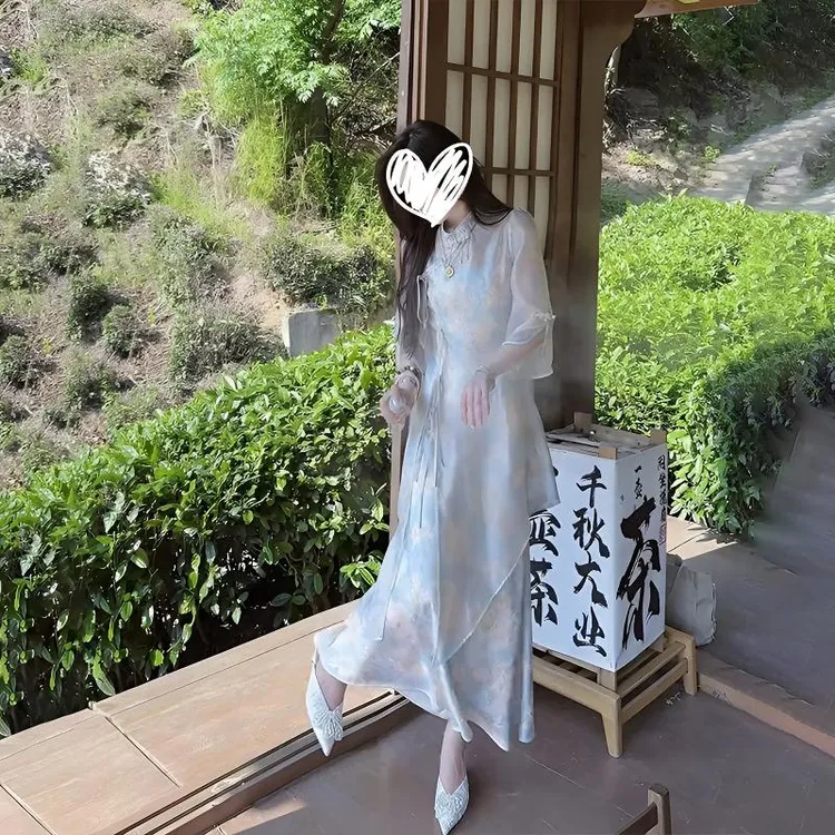 新中式国风气质减龄设计感套装裙夏季新款仙气吊带裙旗袍罩衫女装