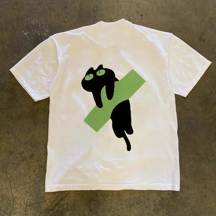 创意简约夏日圆领纯棉T恤短袖猫咪情侣男女夏季新款宽松时尚半袖