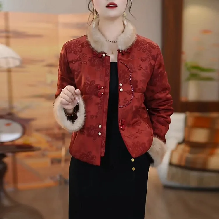 提花缎红色国风棉服加厚保暖短款棉衣外套2025冬季新款小个子棉袄