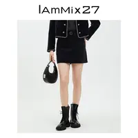 Iammix27高腰显瘦法式轻奢名媛黑色丝绒A字半身裙M4C6011