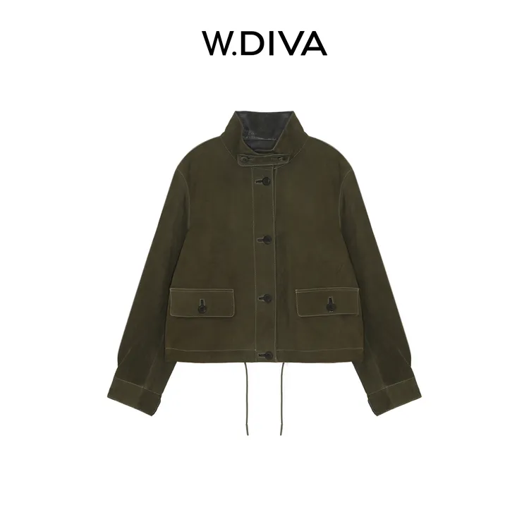 W.Diva【苔原】复古收腰头层羊皮立领夹克外套老钱风松弛53C112626