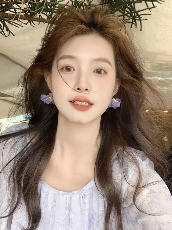 铜合金耳饰 H638夏日甜妹扎染紫色温柔花朵花瓣约会氛围感耳夹