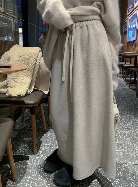 1206 祺欣家 (断码外单)法式后开叉糯米糍厚款高腰宽松显瘦半身裙