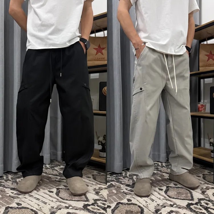 秋季2025新款男士休闲直筒裤男士韩版宽松运动设计感痞帅弯刀裤