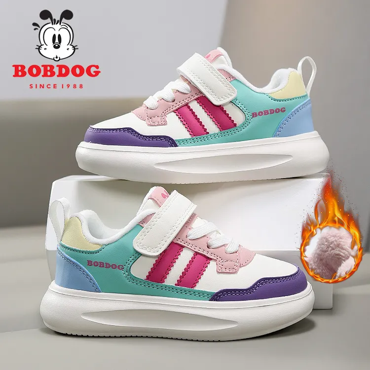 巴布豆童鞋女童板鞋2025秋季新款防水皮面中大童男童百搭运动鞋子