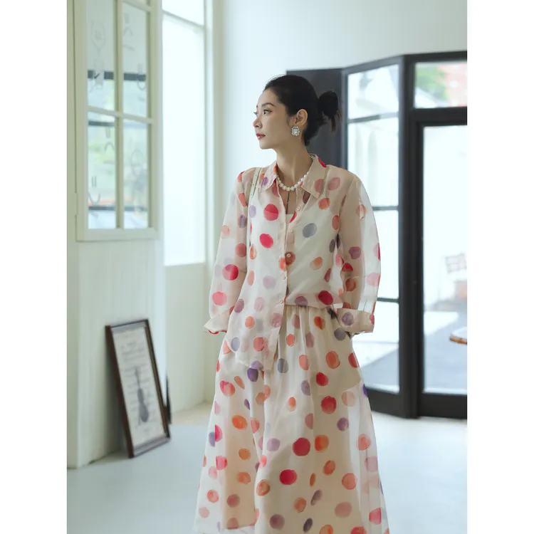 CHENSMCHEN 100桑蚕丝波点衬衫女时尚休闲百搭显瘦衬衣CSEC7507TT