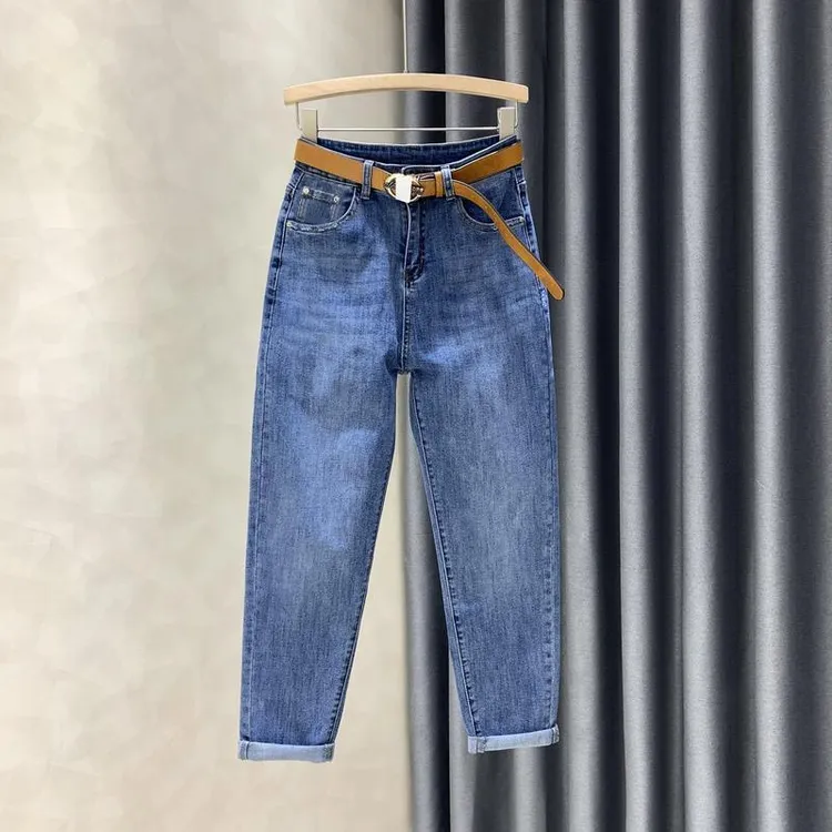 蓝色女士牛仔裤秋季九分直筒宽松高腰显瘦蓝小个子黑色直筒牛仔裤