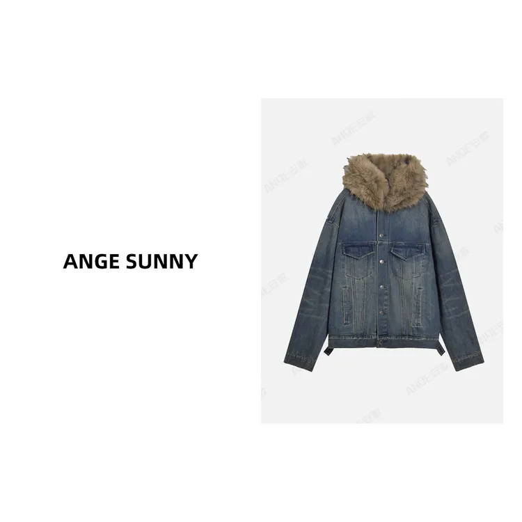 ANGE SUNNY【巴黎毛领牛仔外套】单排扣水洗做旧长袖外套