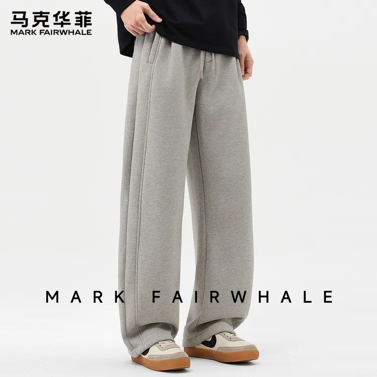 马克华菲重磅高级感男士加绒直筒裤2025秋冬新款宽松男装休闲裤
