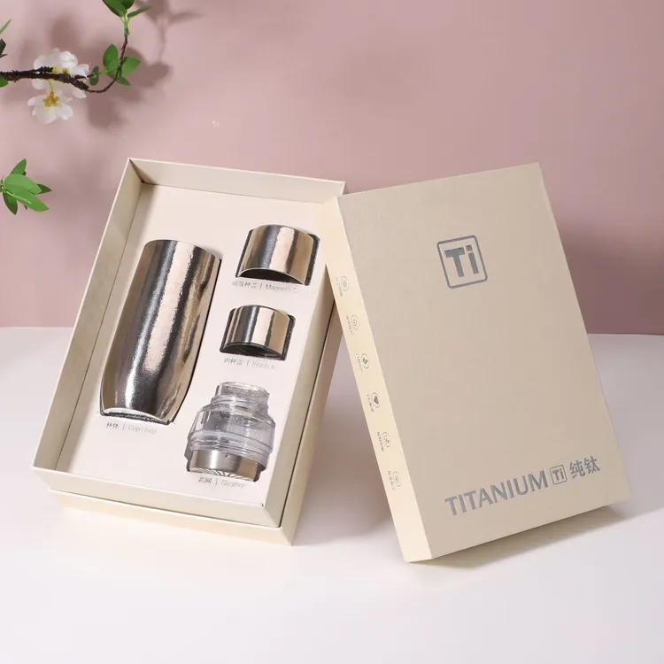 新款高颜值简约纯钛保温杯多功能双盖泡茶焖茶杯商务送礼礼盒茶杯