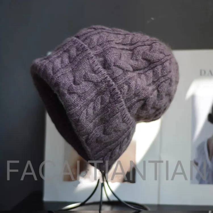 25年耗牛绒!秋冬新款混纺针织绞花毛线帽复古麻花保暖护耳女冷帽