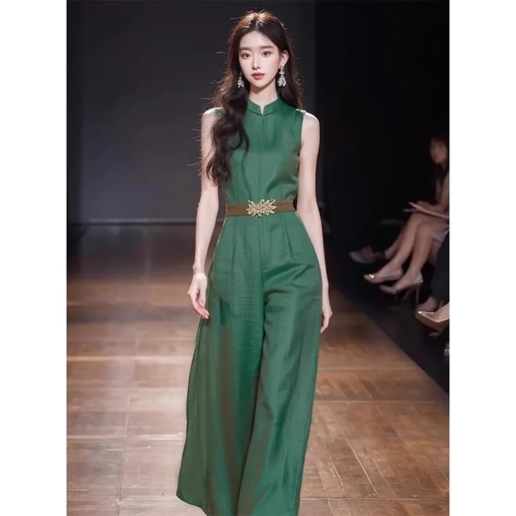 2025新款独特连衣裤超好看高端精致新中式国风绿色连体裤子女夏季