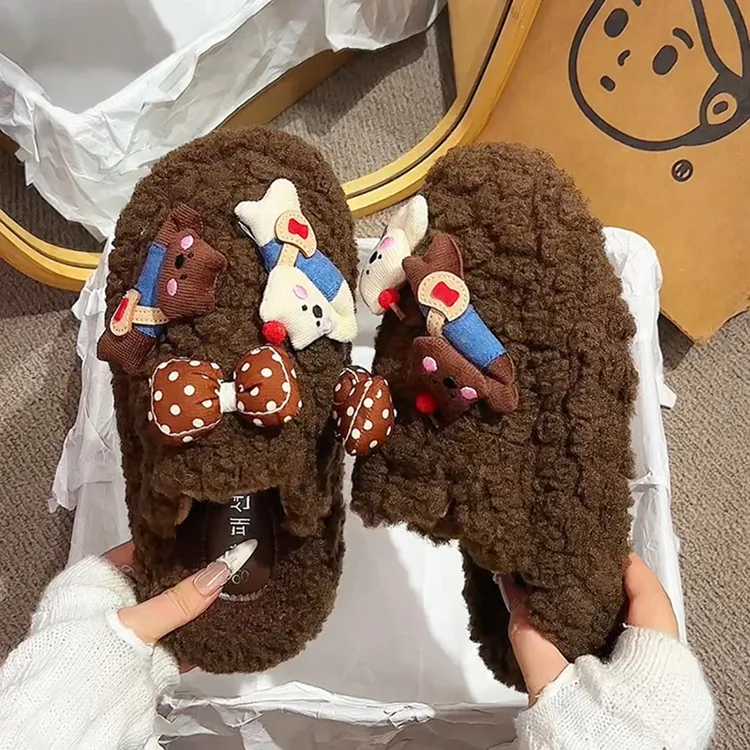 YuanZi原创-厚底鞋子女2025新款毛毛拖鞋女外穿秋季包头半拖棉鞋