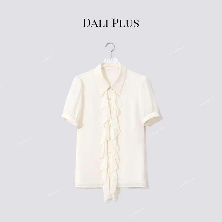 DALI PLUS“桑蚕丝荷叶边飘带”优雅气质通勤衬衫-D5ST1267