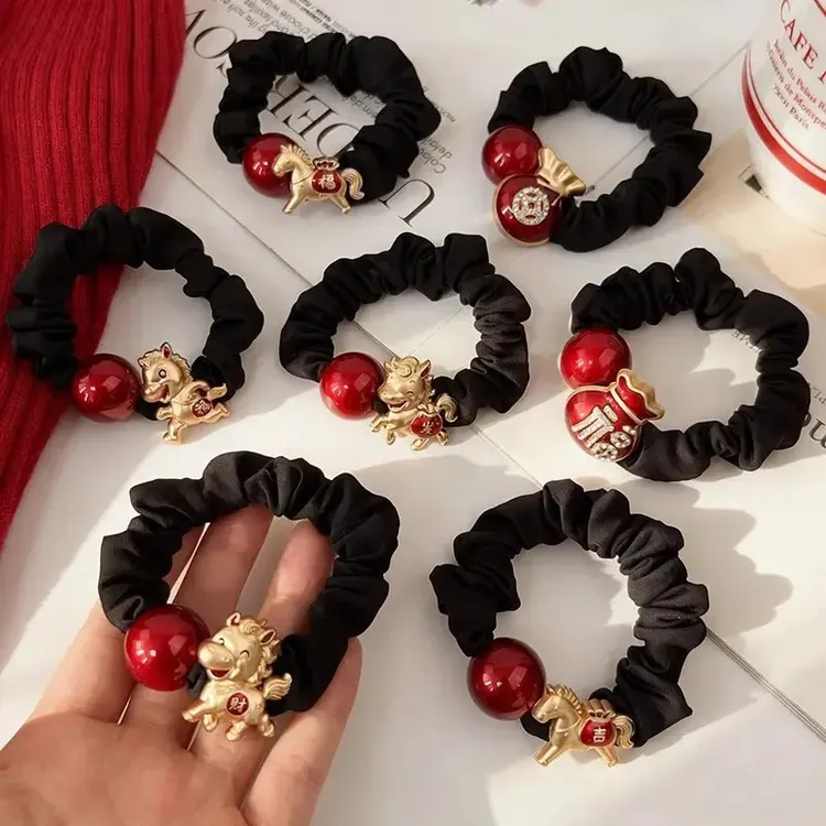 2026马年红色本命年发圈高弹力头绳女新年发绳儿童皮筋扎头发