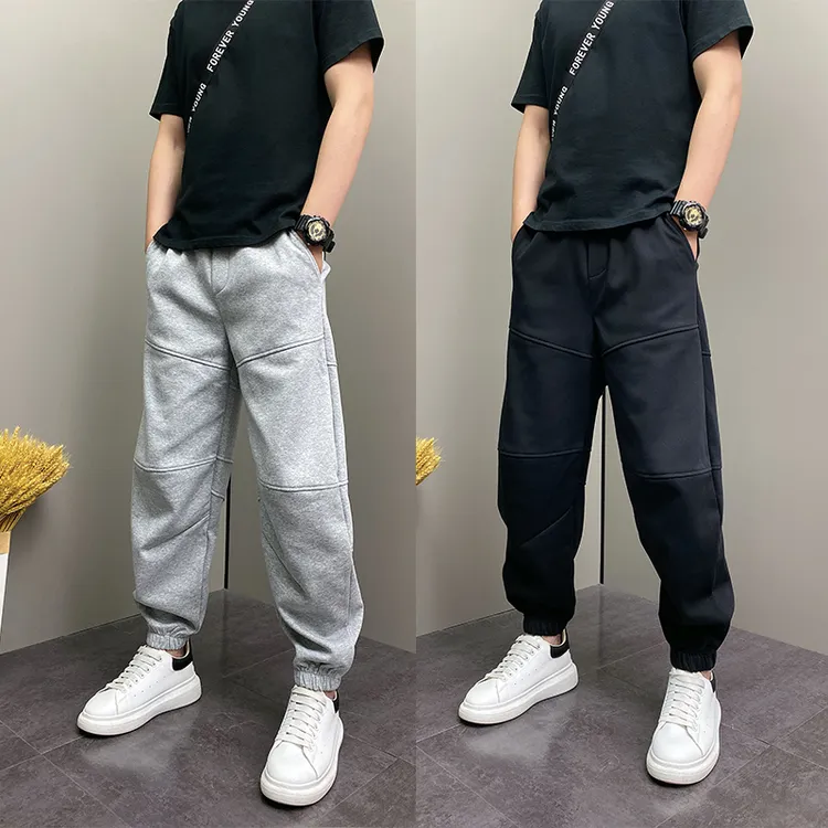 秋冬新款美式刺绣立体裁剪弯刀休闲裤男高级纯色百搭宽松运动卫裤