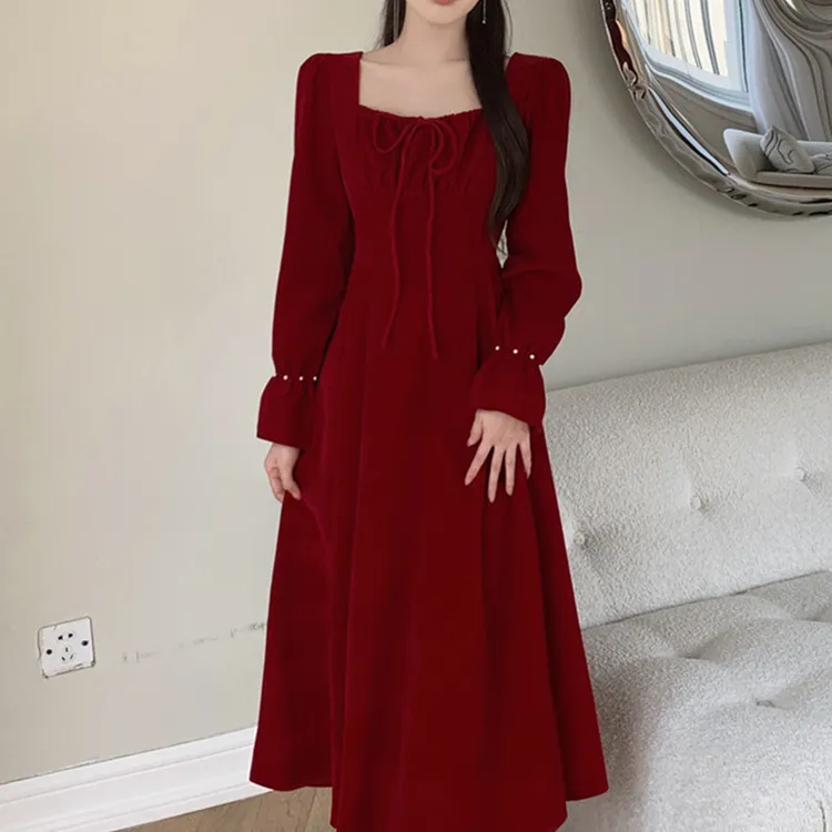 大码胖mm显瘦敬酒服新娘2025年秋冬新款订婚连衣裙红色回门礼服裙