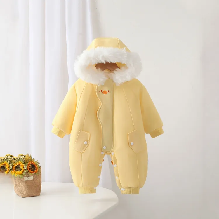 休闲风外穿婴幼儿棉服连体衣婴儿冬加厚外出服百天宝宝衣服冬装棉