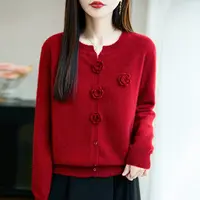 【崔万志优选】100羊毛立体钩花针织开衫外套羊毛衫