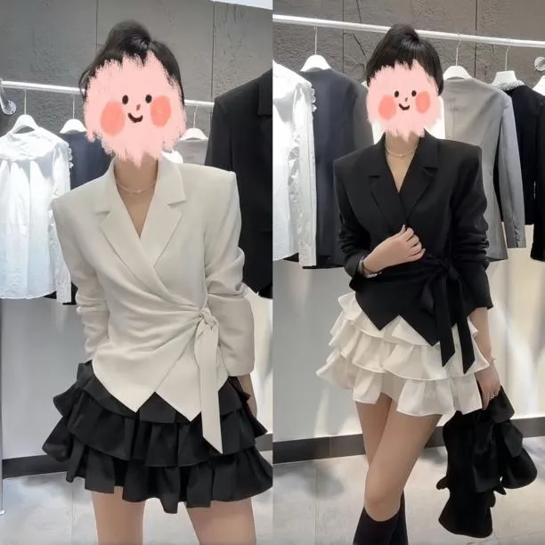 小众炸街高级感女装春夏小众设计感镶钻长袖打底衫 半身裙套装女