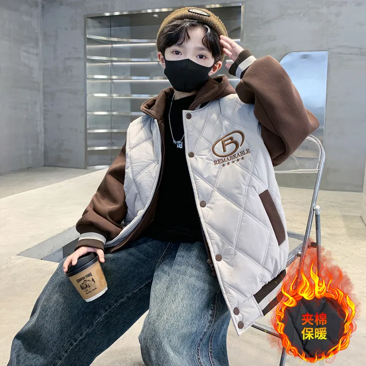 儿童装男童加厚外套秋冬款6-12岁潮款中大童冬季夹棉风衣男孩棉衣