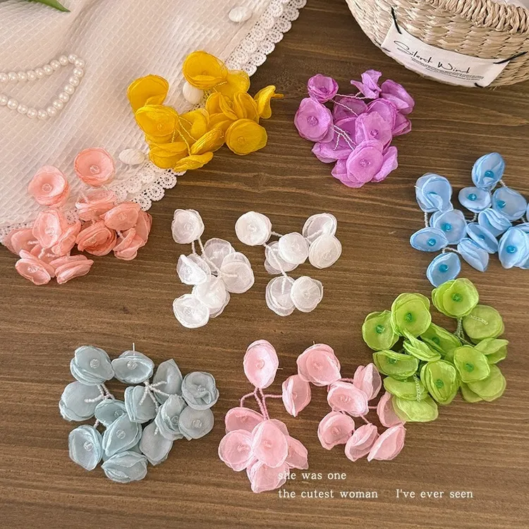 非金属布艺耳饰 春夏流苏串珠花朵耳环高级感耳钉耳坠设计感耳饰