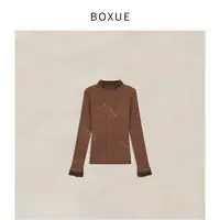 BOXUE“清晓”2025秋冬扬子纱羊毛拼接蕾丝轻奢 毛衣#251203MY7318