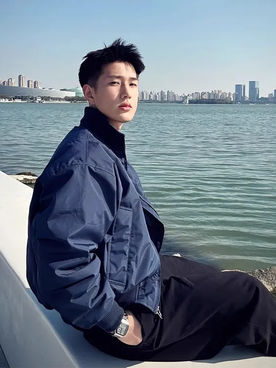 哈灵顿飞行夹克棉服男士款立领工装冬季氛围穿搭藏青色棒球服外套