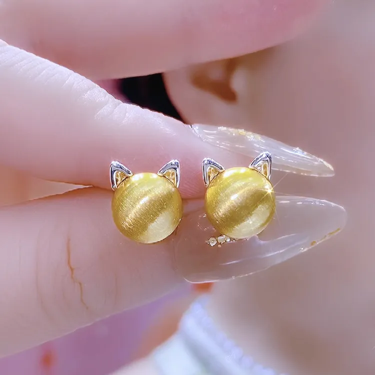 铜合金耳饰 韩版气质时尚设计拉丝小巧精致小猫耳钉