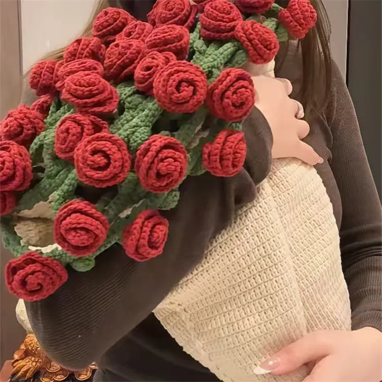 【材料包】渐变绒毛玫瑰花束毯子diy手工编织七星花束毯针织花束毯